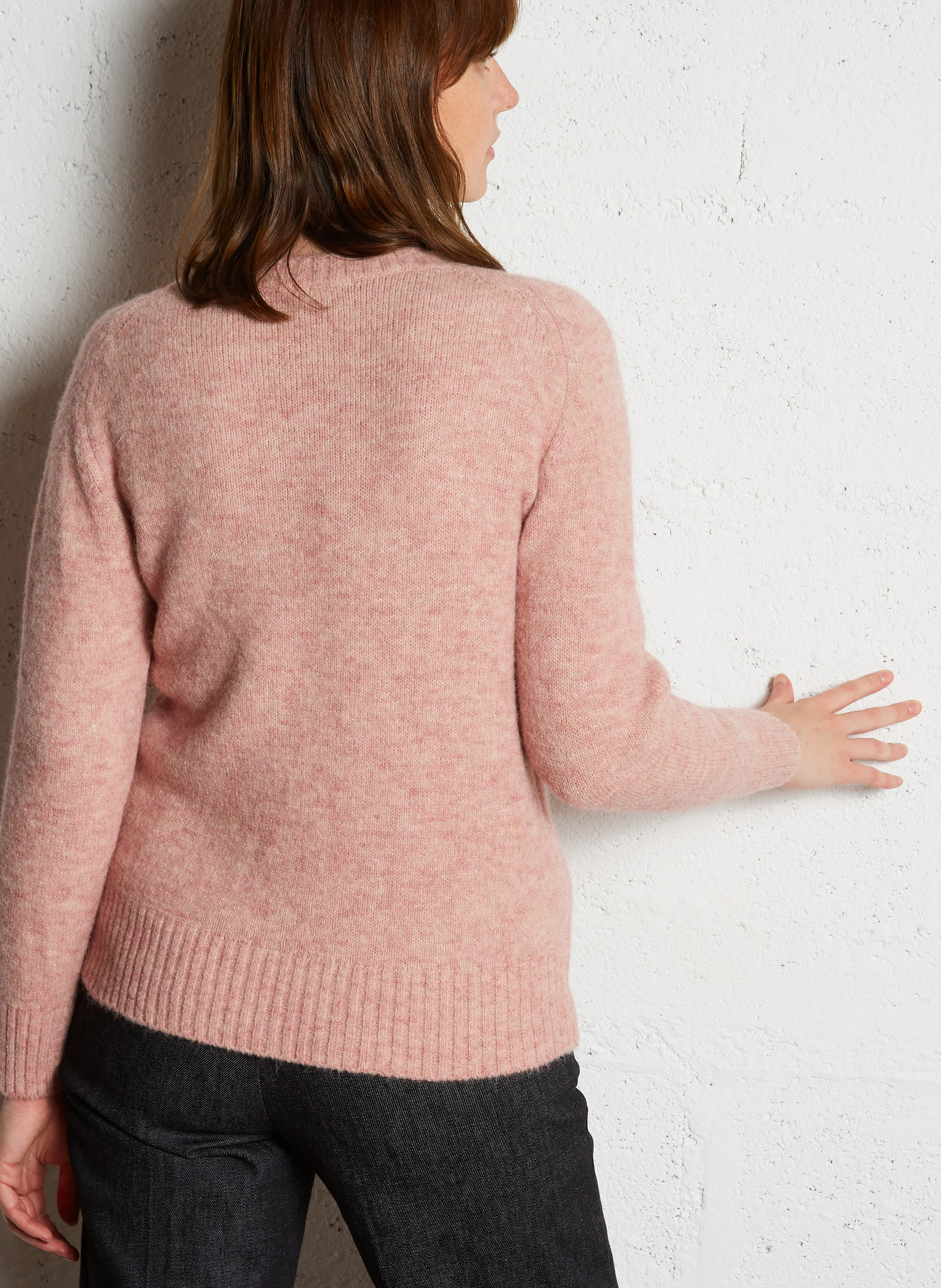 ENVIE - Pull col rond droit en maille tricotée | Rose