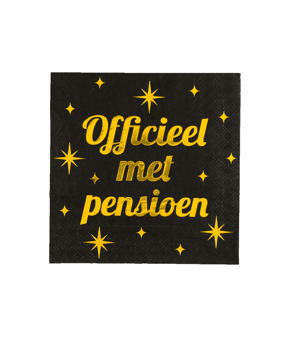 Pensioen Servetten Zwart Goud 19cm 16st