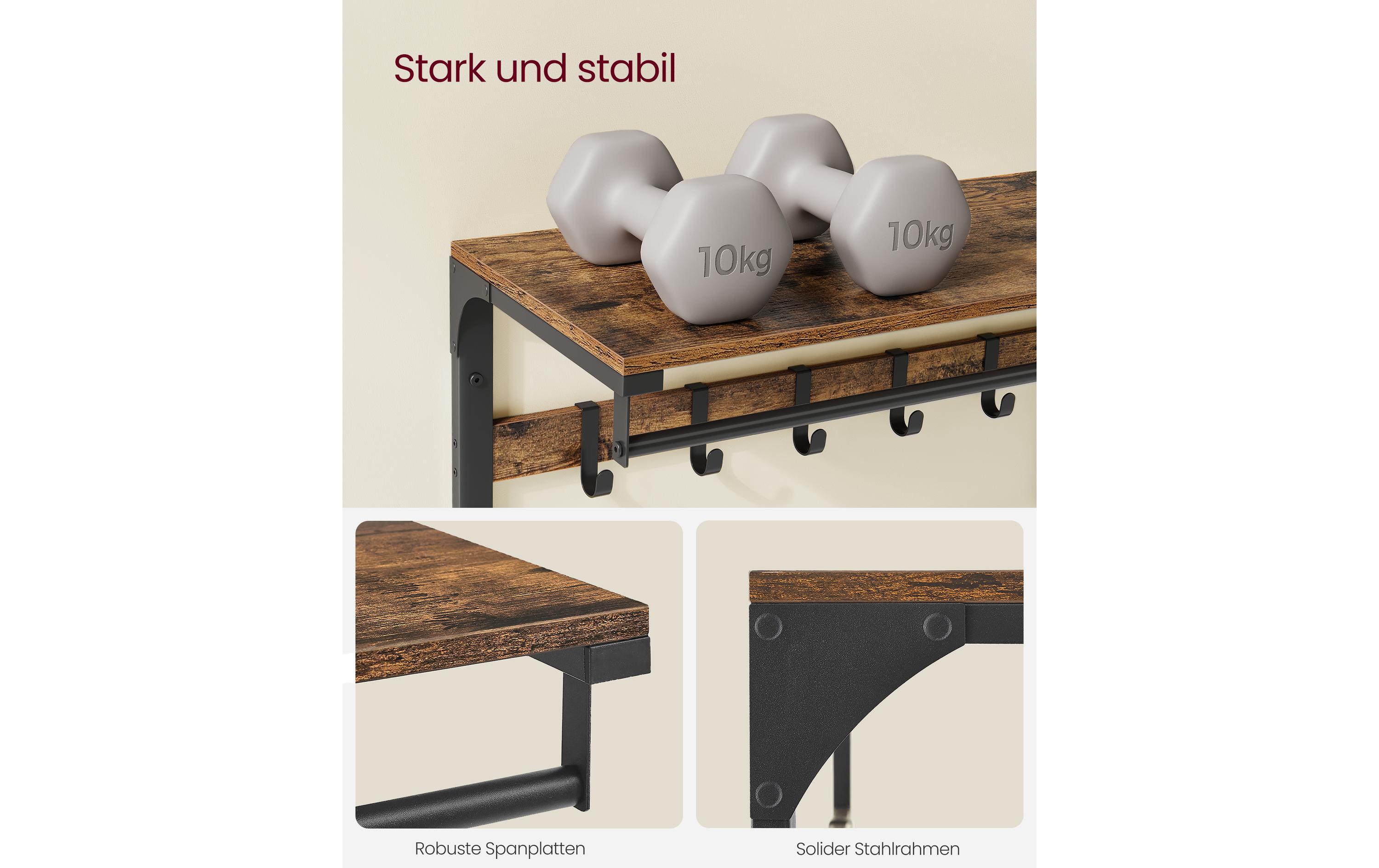 Wandgarderobe mit Ablage 65 x 42 cm, Braun/SchwarzWandgarderobe