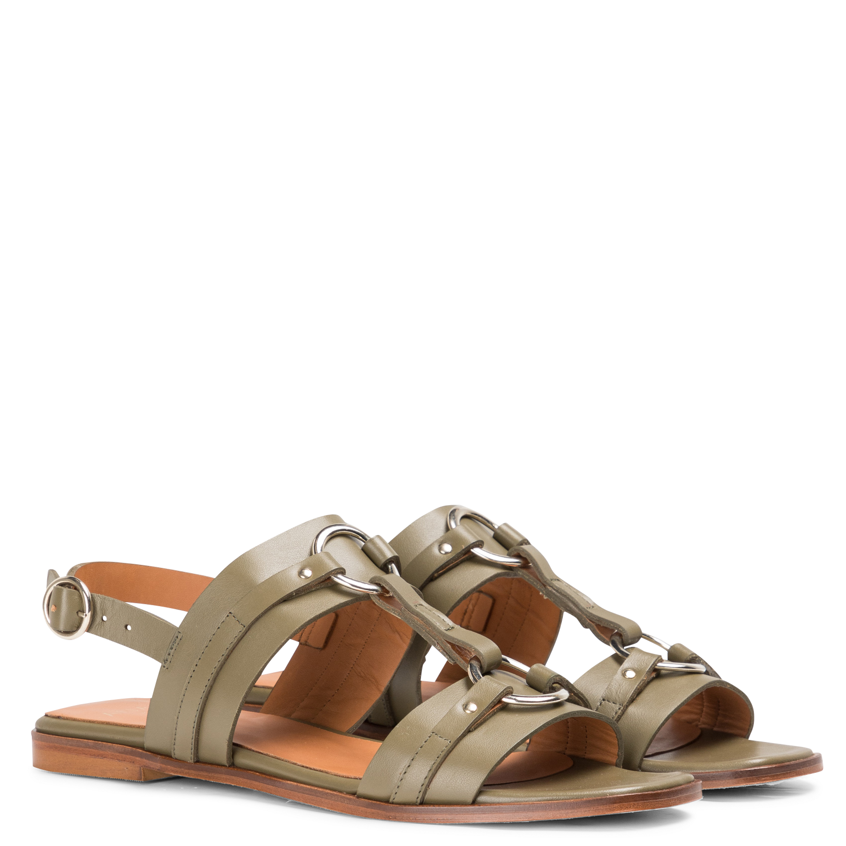 ROCIO - Sandales plates en cuir | Kaki