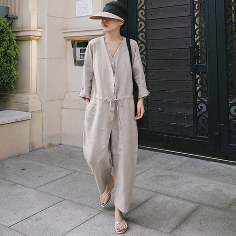 Felixia - Jumpsuit met wijde pijpen en elleboogmouwen