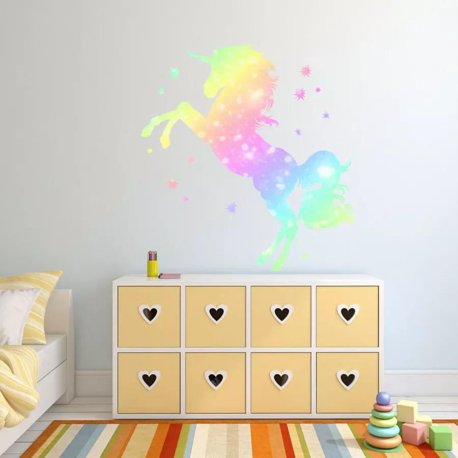 Nikima Wandtattoo 218 Einhorn bunt Regenbogen Sterne in 4 vers. Größen bunt