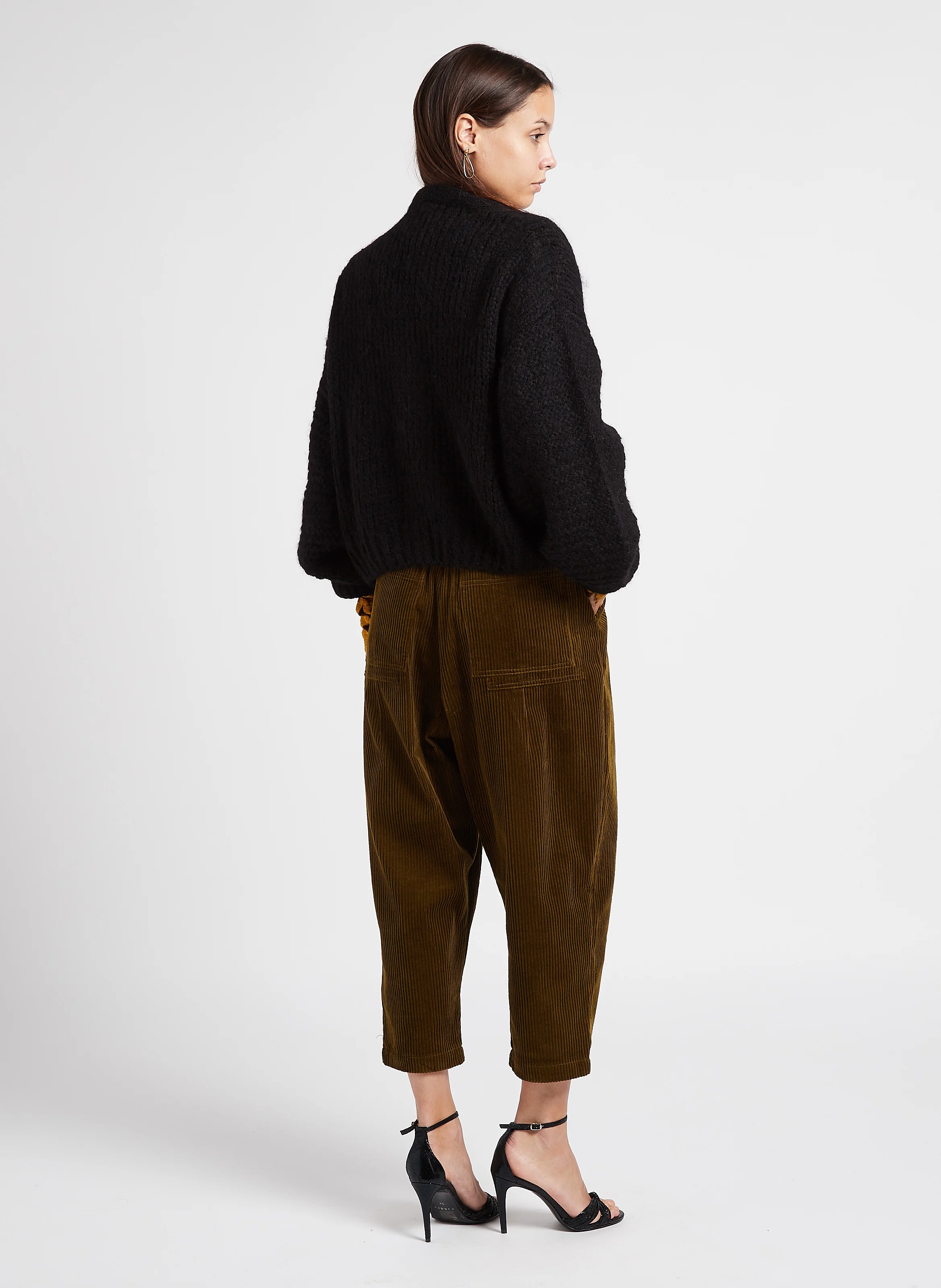 CRYSTA - Pantalon carotte en coton côtelé| Kaki