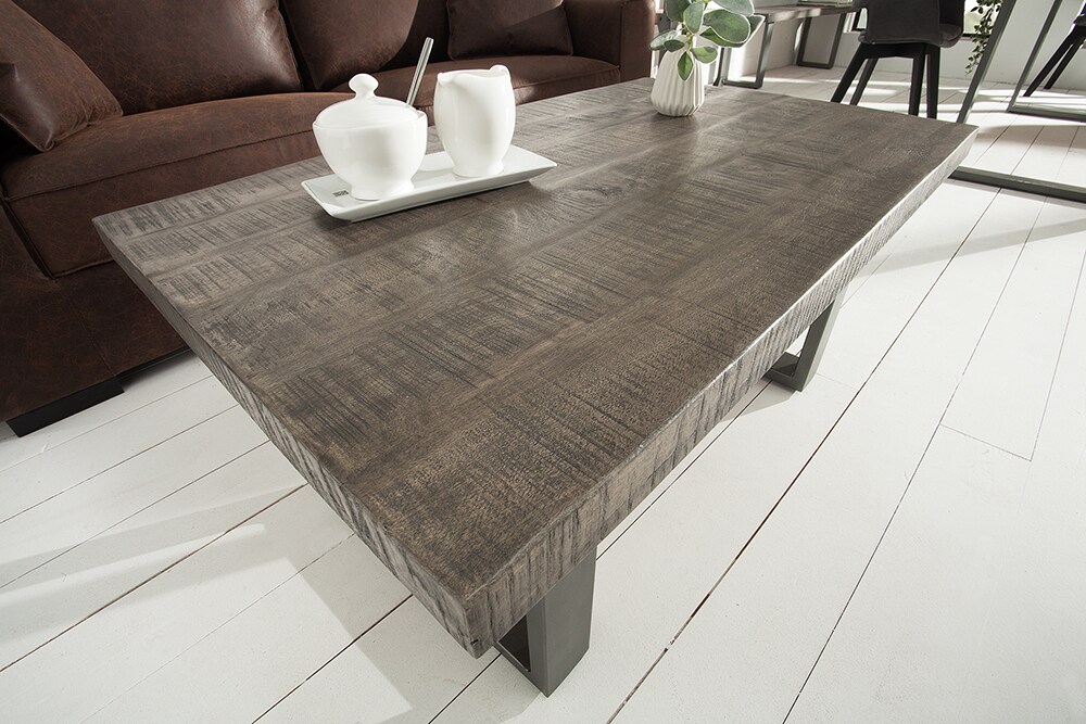riess-ambiente Couchtisch IRON CRAFT - 100cm Mangoholz grau Industrial Design massiv Eisen Kufengestell
