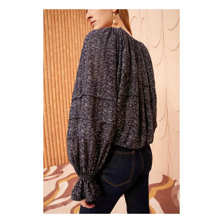 Ulla Johnson Blouse Cora Coton et Soie | Bleu marine
