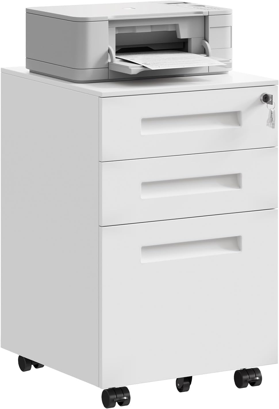 WOLTU Rollcontainer Metall, Mobiler Aktenschrank Büroschrank mit 3 Schubladen Bürocontainer, abschließbares und verstellbares Hängeregister, vormontiert, Büro, Home Office Weiß SK023ws