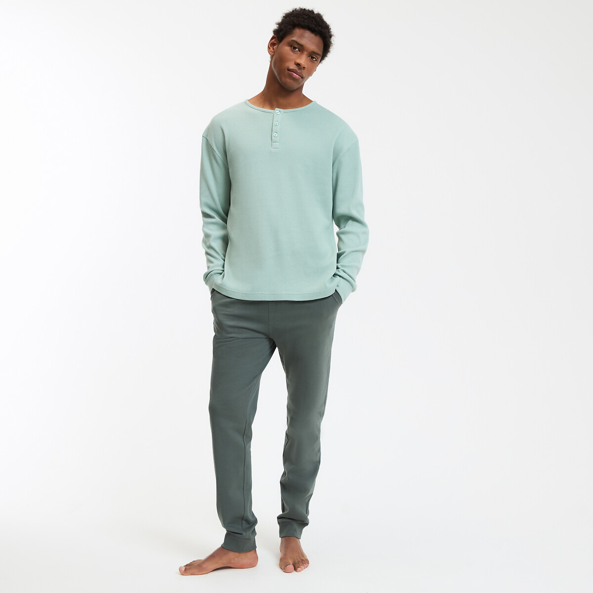 COLEÇÕES LA REDOUTE<br>Camiseta de pijama com gola tunisiana e mangas compridas