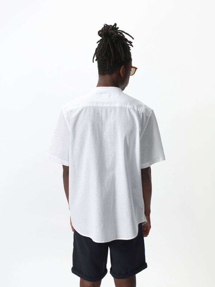 Camisa de manga curta em algodão e linho - Branca