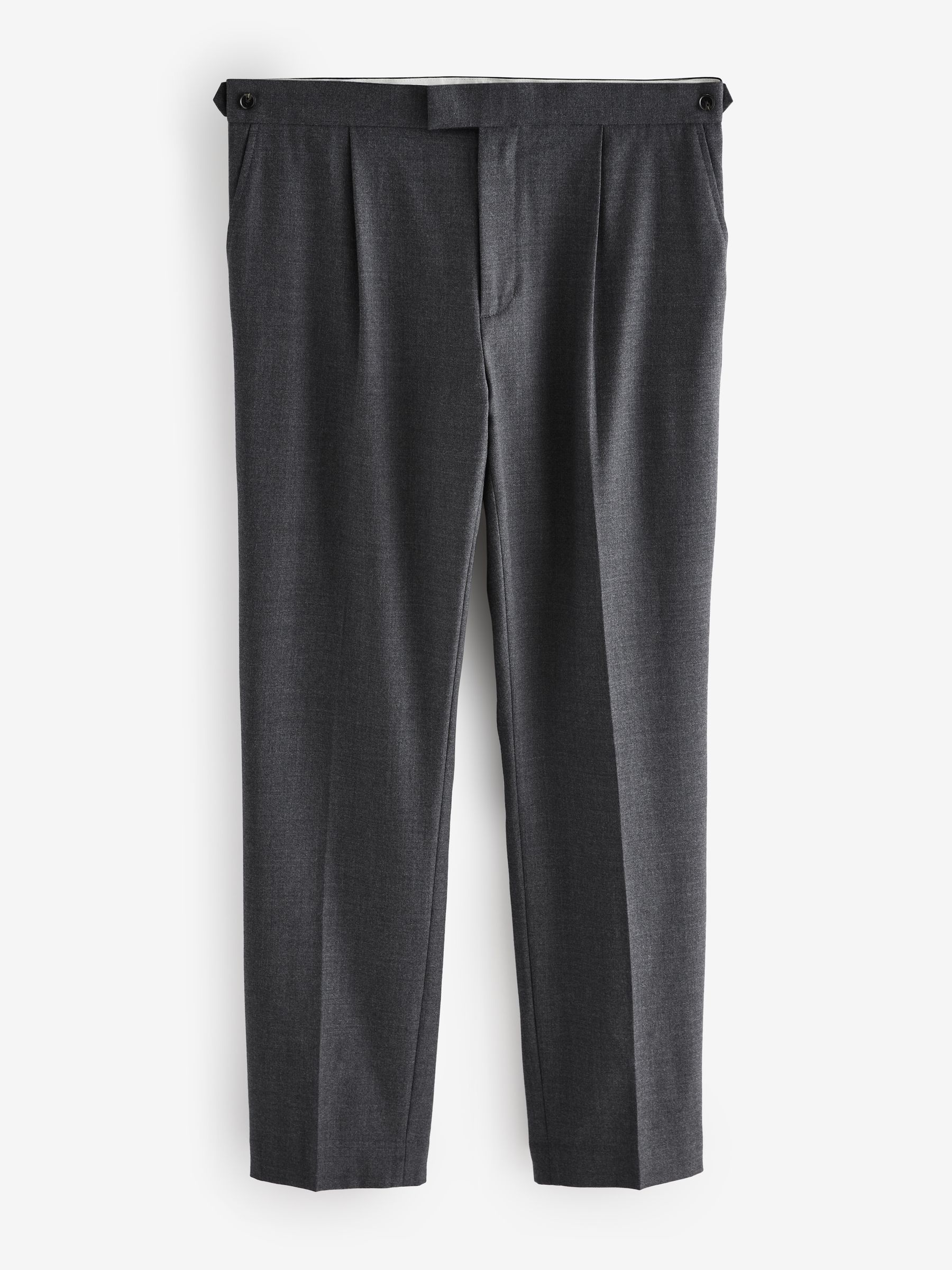 Antraciet - Wollen Rijke Slim Textuur Broek Met Zijverstellers