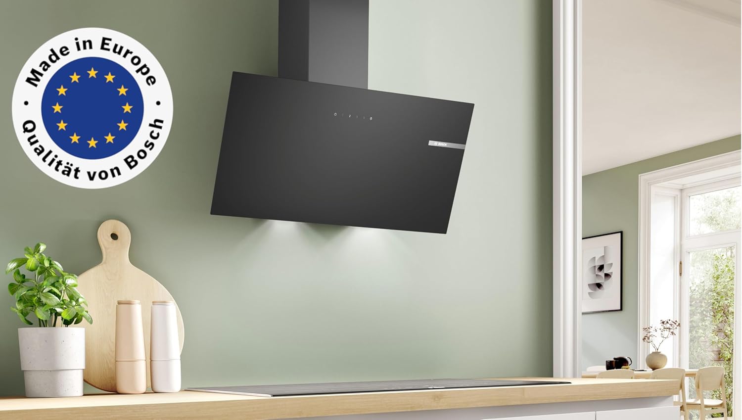 Bosch DWK85DK60 Serie 2 Wandesse, 80 cm breit, Umluft oder Abluft, Leiser Motor, Touch Select Basic, LED-Beleuchtung, Filtersättigung, Leicht zu reinigender Innenraum