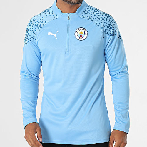 Sweat Col Zippé Manchester City 772858 Bleu Clair
