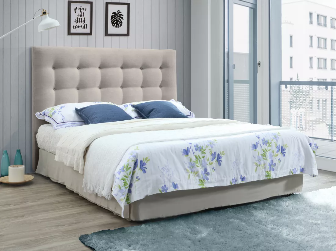 Tête de lit capitonnée FRANCESCO - 140 cm - Tissu - Beige