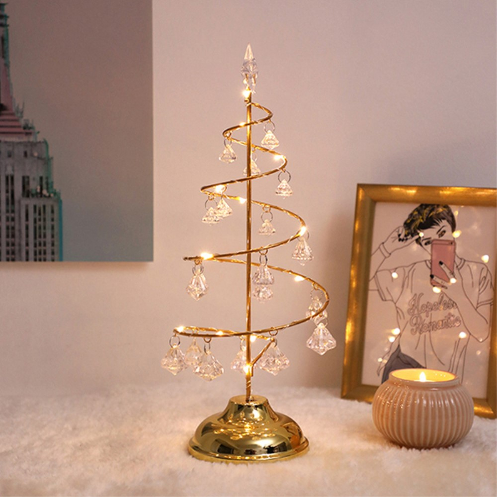 (33cm) LED Weihnachts Deko Licht Tannenbaum Stehlampe mit Diamant Quasten (Batteriebetrieben) - Silber