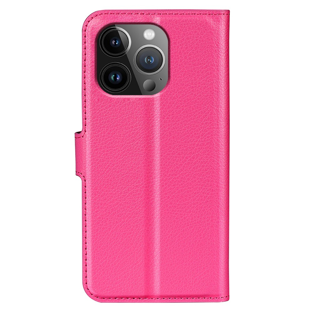 iPhone 15 Pro Max Leder Tasche Flip Cover Litchi Look - Pink