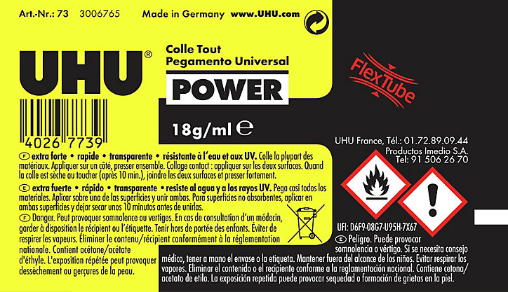 Colle UHU Power Flex + Clean universelle transparente 18g
