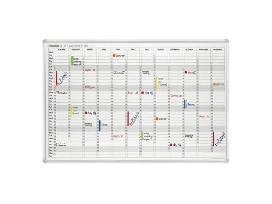 FRANKEN JetKalender 703 - Tørslette-planlæggertavle - årlig - vægmonterbar - 900 x 600 mm - magnetisk - hvid - sølvramme med lysegrå hjørner