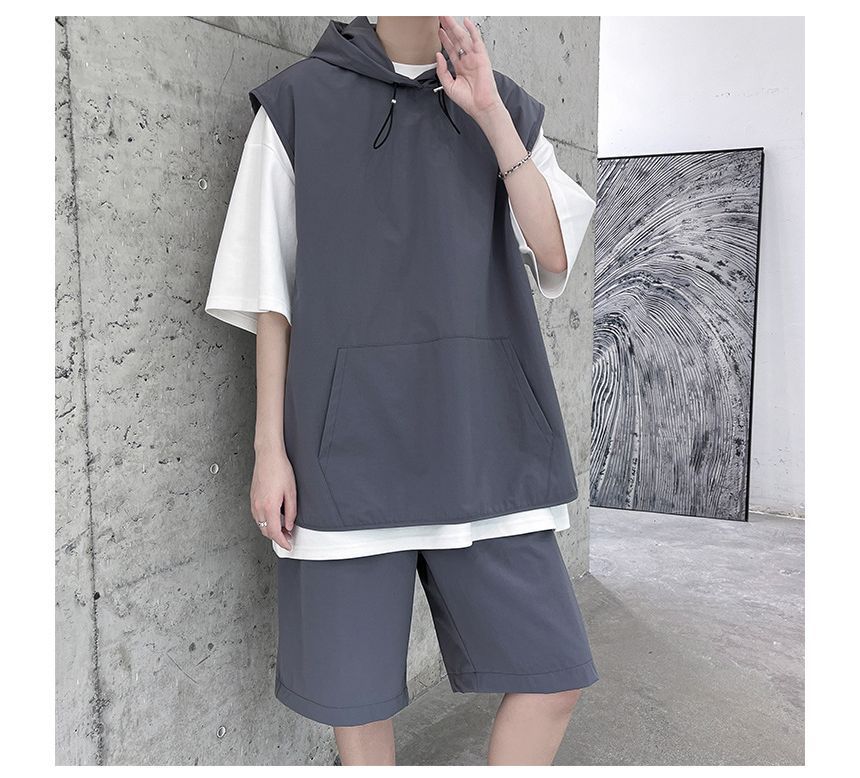 Vernanah - Set: Elleboogmouw Two Tone Hoodie + Sweatshorts