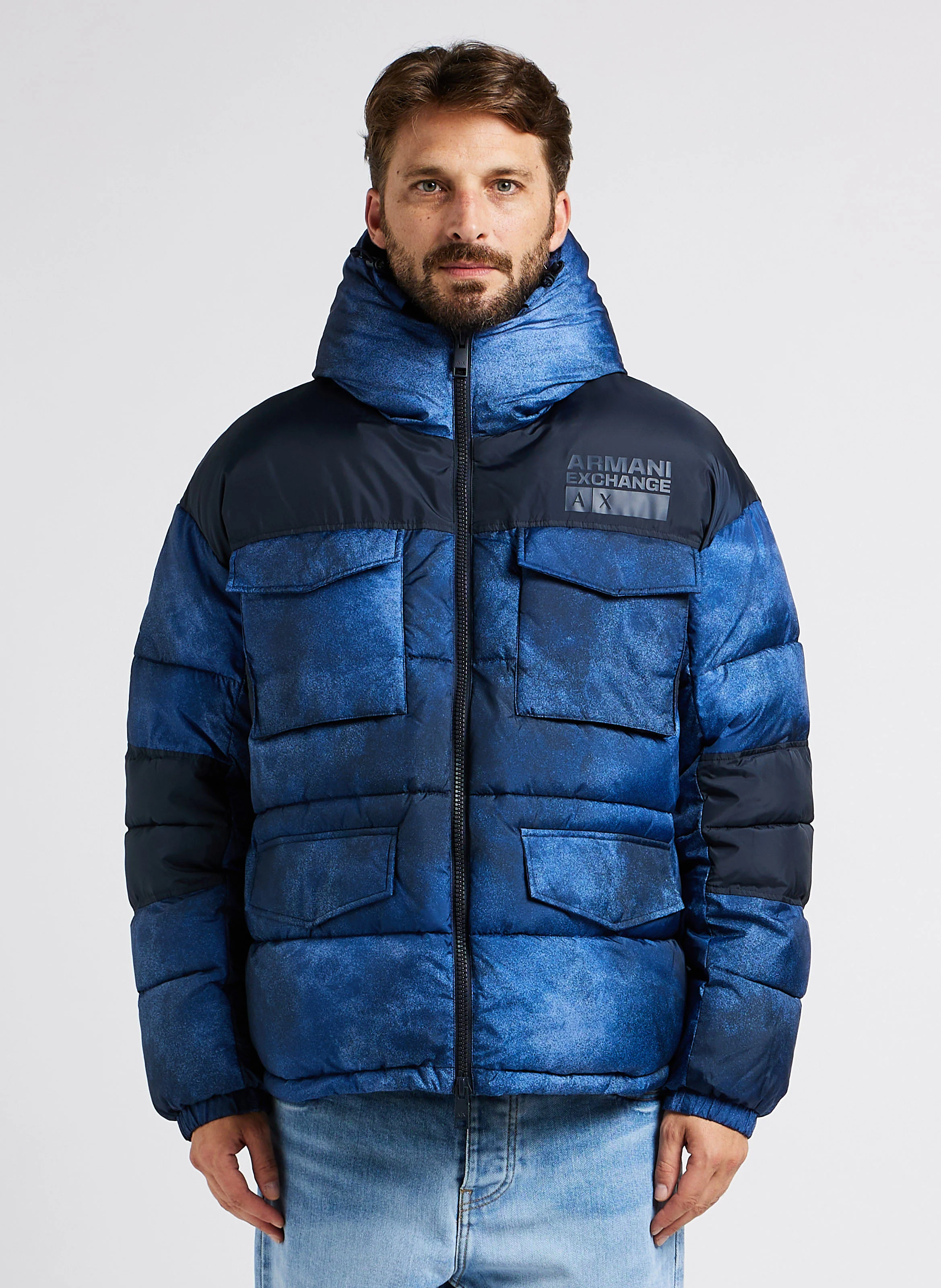 Doudoune col montant à capuche | Bleu