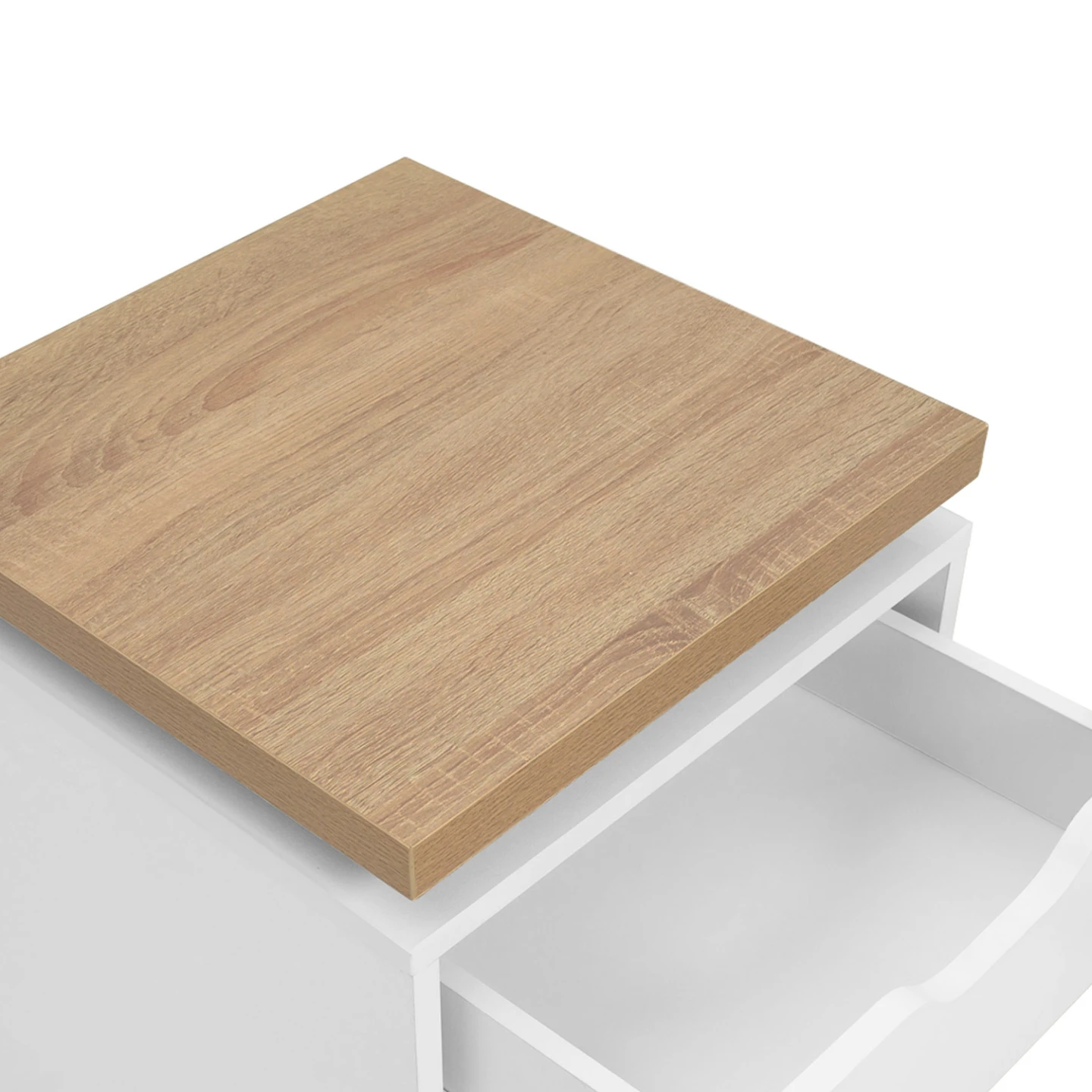 Lot de 2 tables de chevet LUNA à LEDS 1 tiroir avec niche blanc et plateau effet bois