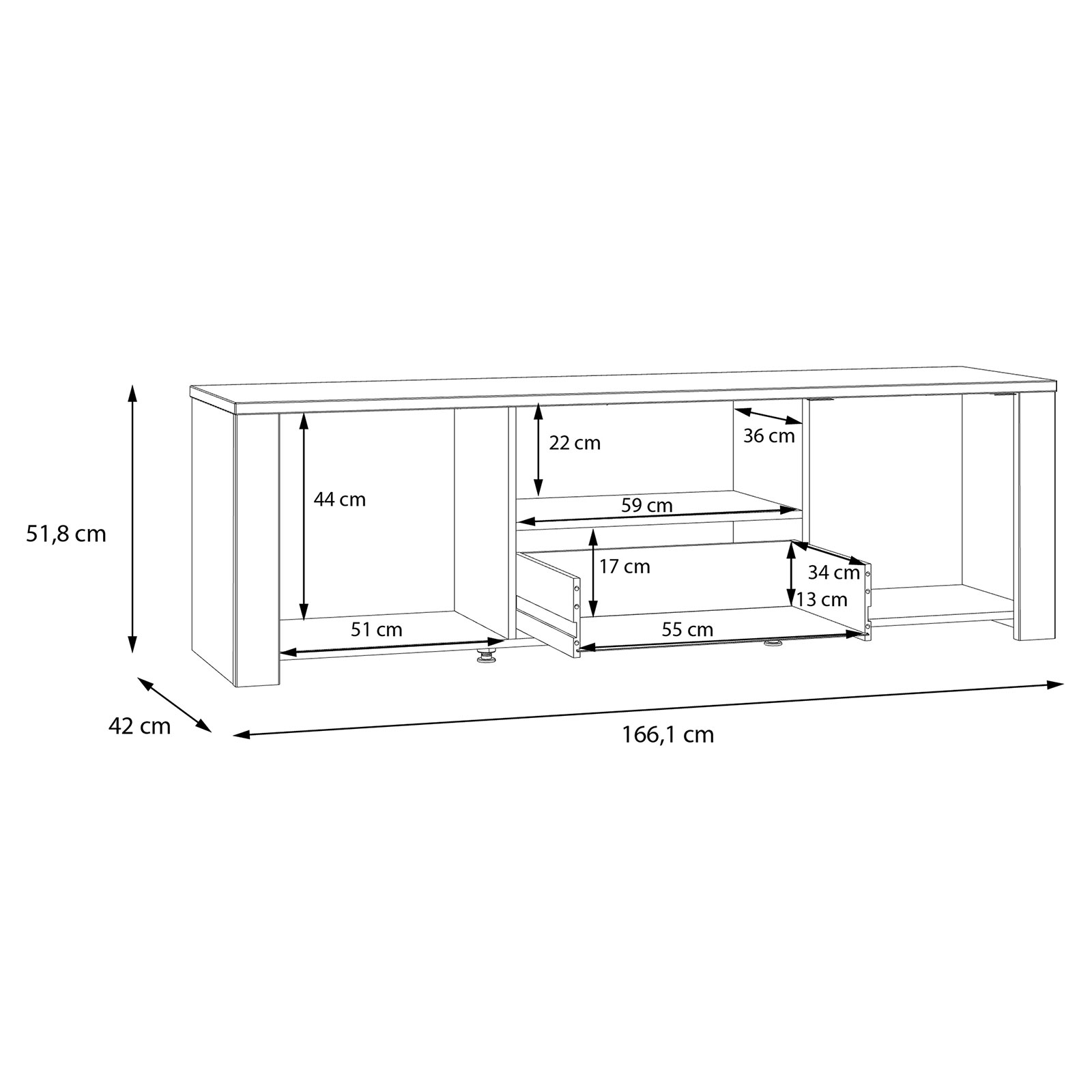 Lowboard - Eiche grau - Riviera Eiche - 166 cm breit