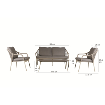 Loungeset Marly bruin metaal