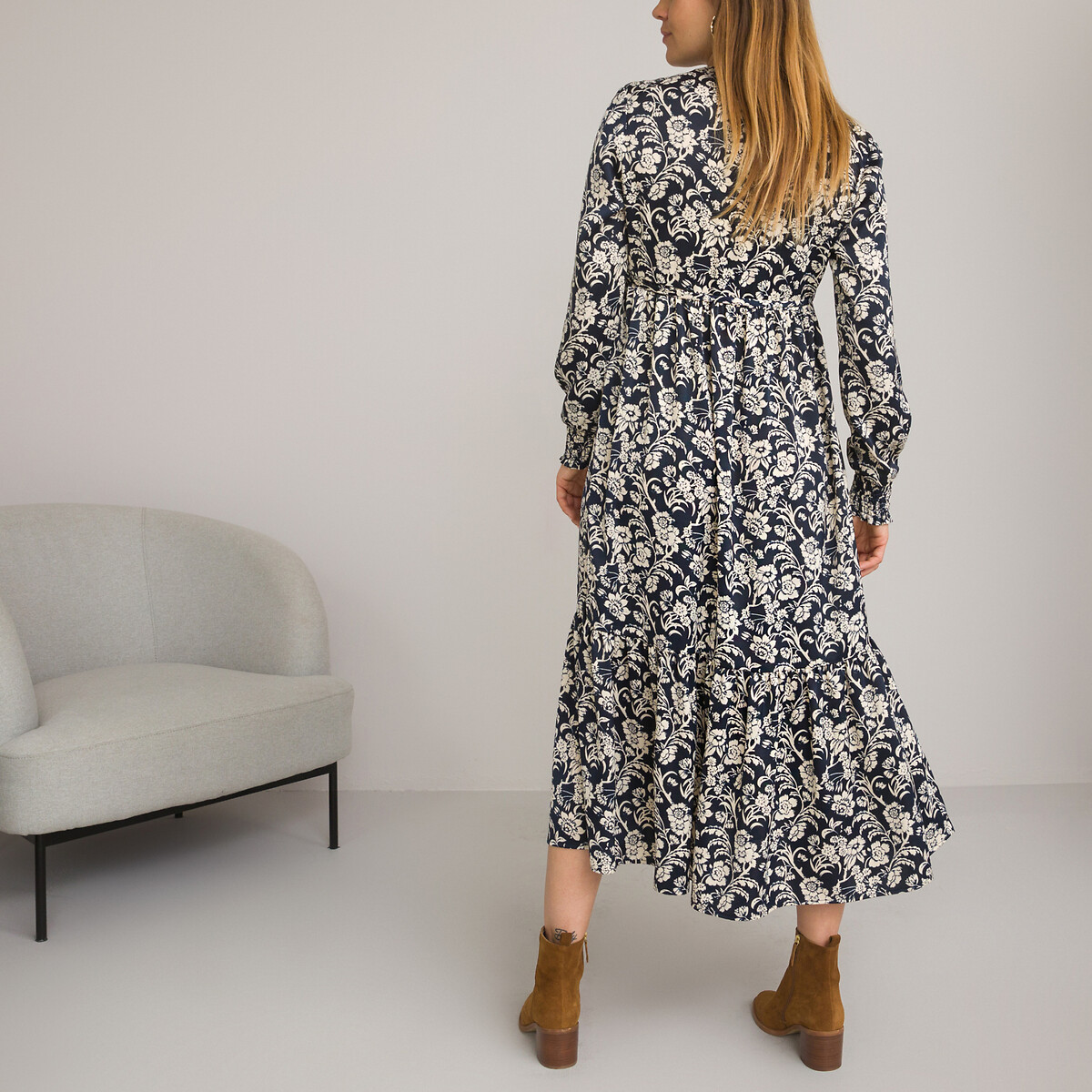 LA REDOUTE COLLECTIONS<br>Vestido longo de maternidade com fechamento por botões
