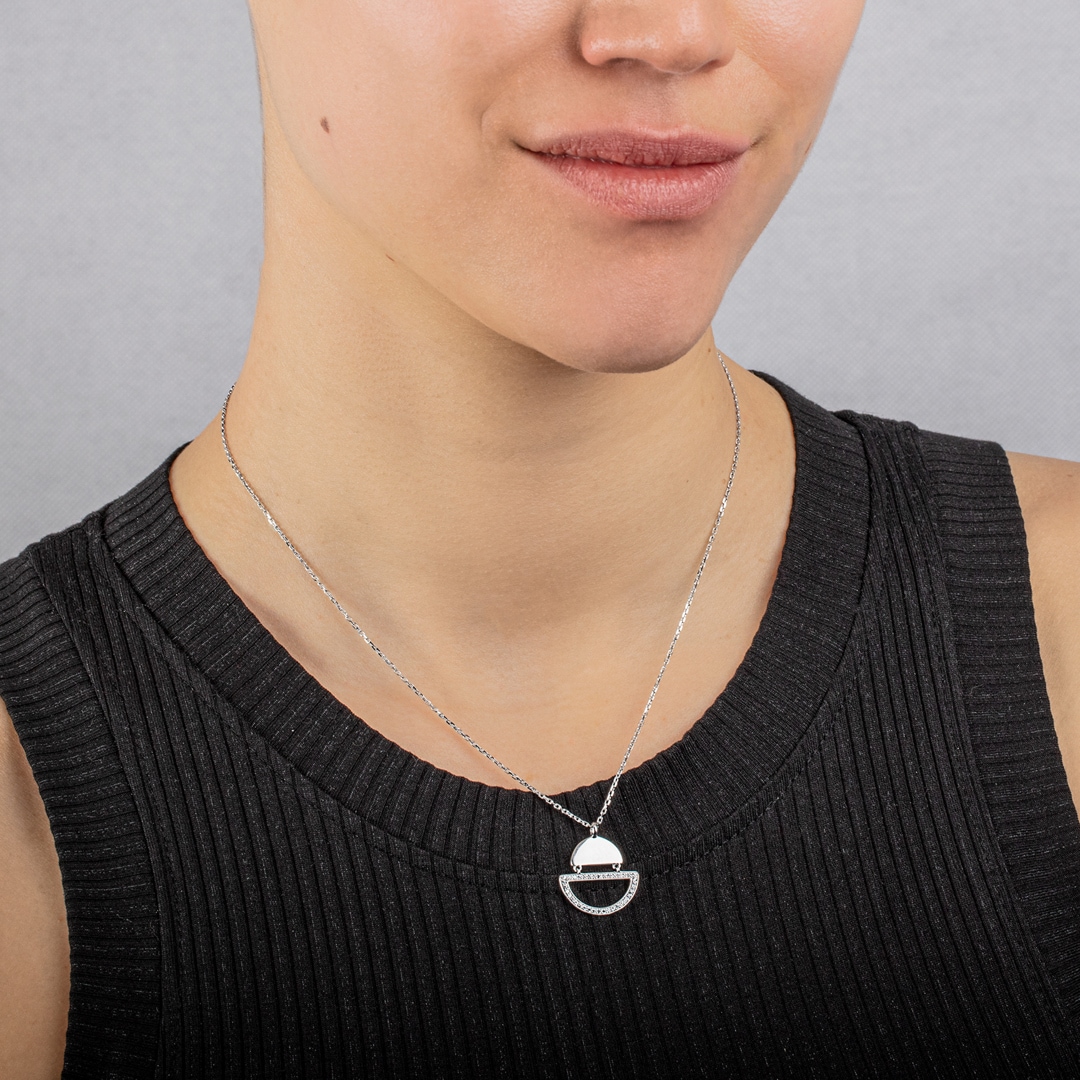 Collier mit Anhänger 925 Silber rhodiniert mit Zirkonia 43cm