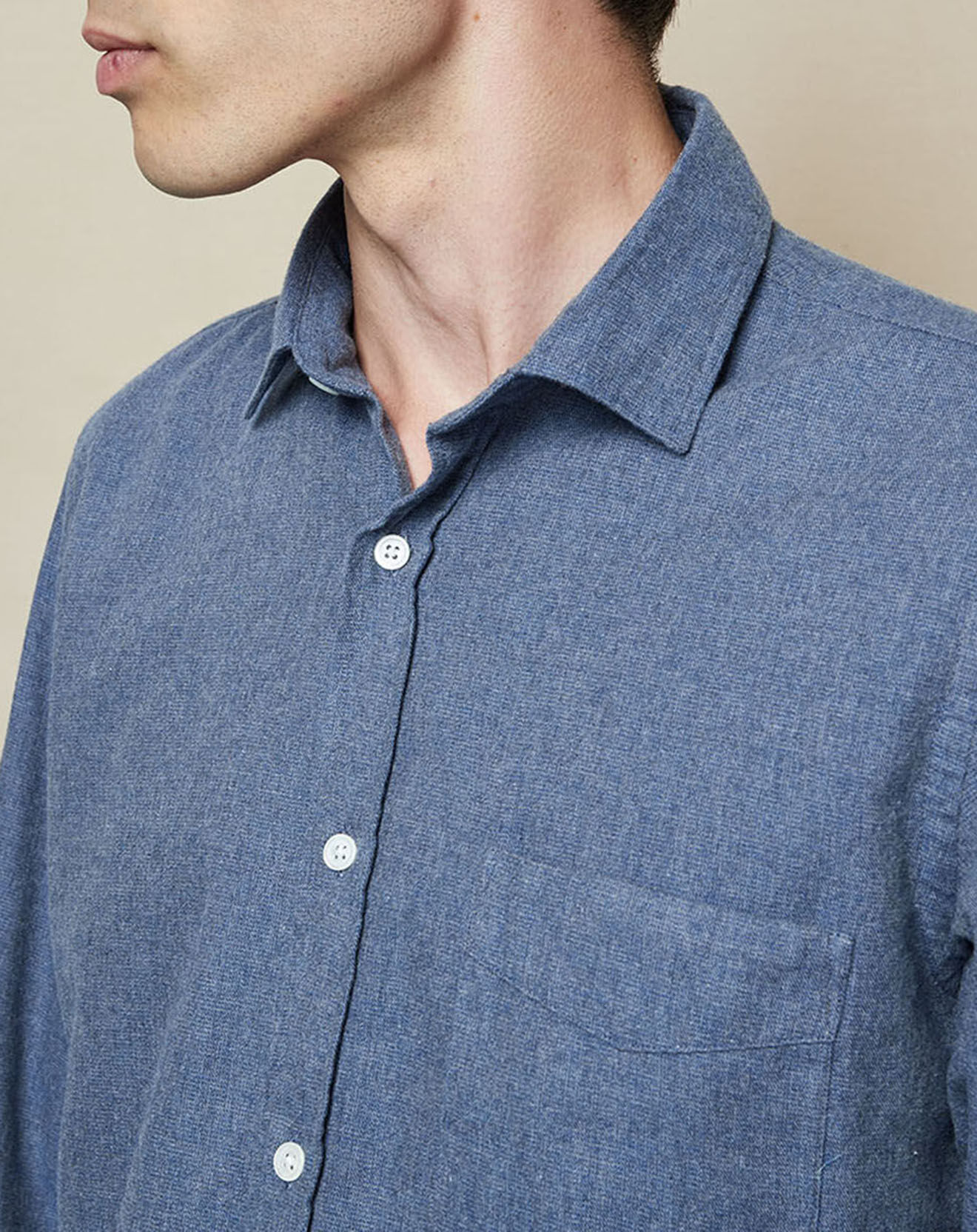 Hartford Chemise Slim en Flanelle de Coton Storm bleu/gris