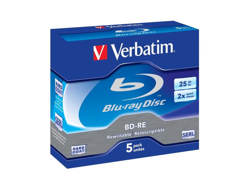Verbatim BD-RE 25 GB, Jewelcase (5 Stück) Blu-ray-Rohlinge, 25 GB