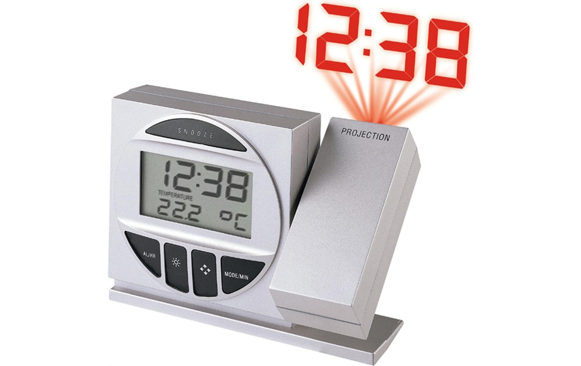 Funkwecker WT590 mit Projektion, SilberDigitalwecker mit Innentemperaturanzeige