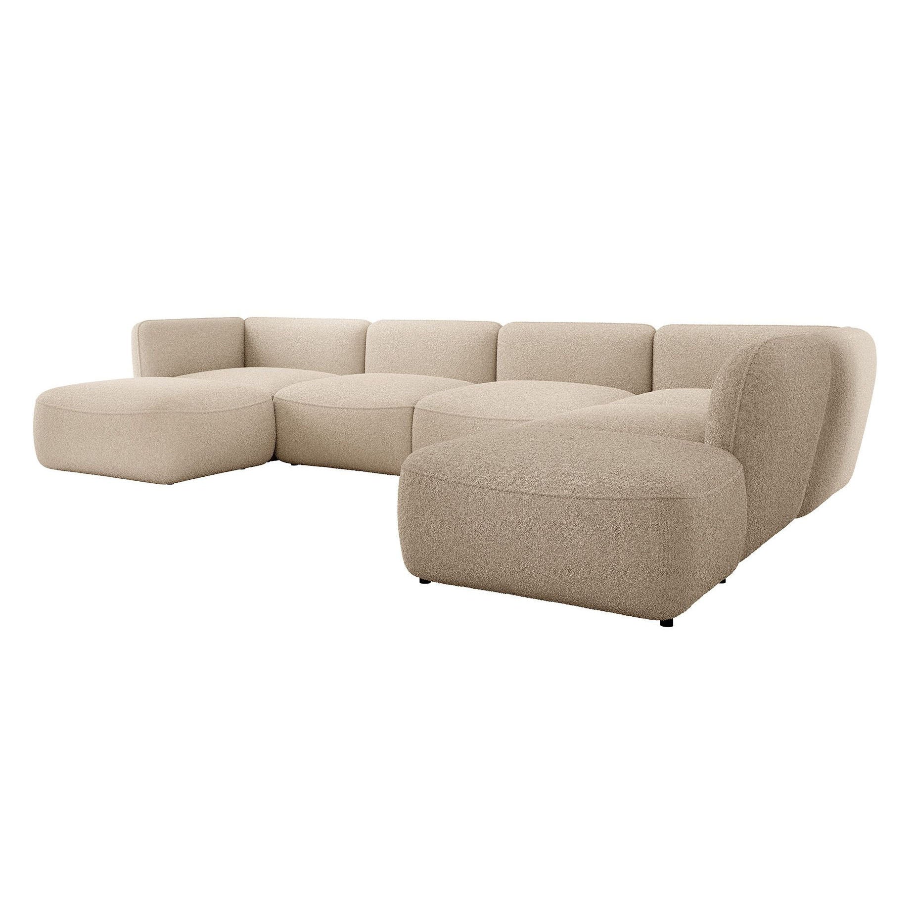 Caesar - Hoekbank 5-zits met chaise longue - Teddystof beige - Rechts - 372x218x75 cm