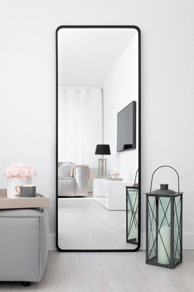 MySpiegel.de Rechteckiger Wandspiegel mit Alurahmen in Schwarz 60 x 160 cm