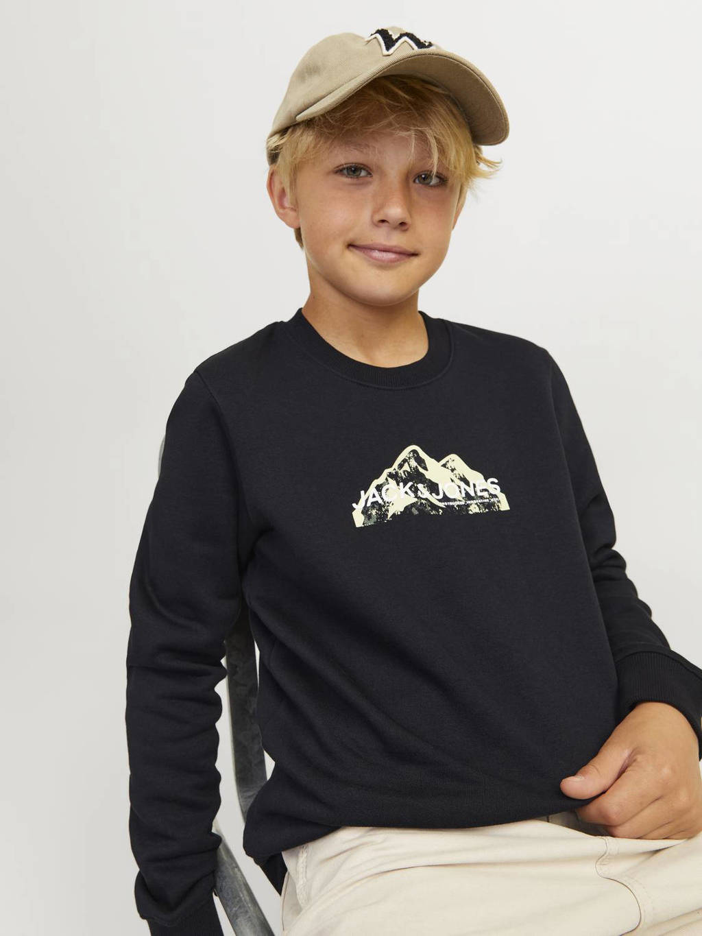 JACK & JONES sweater JCOMOUNTAIN met printopdruk zwart