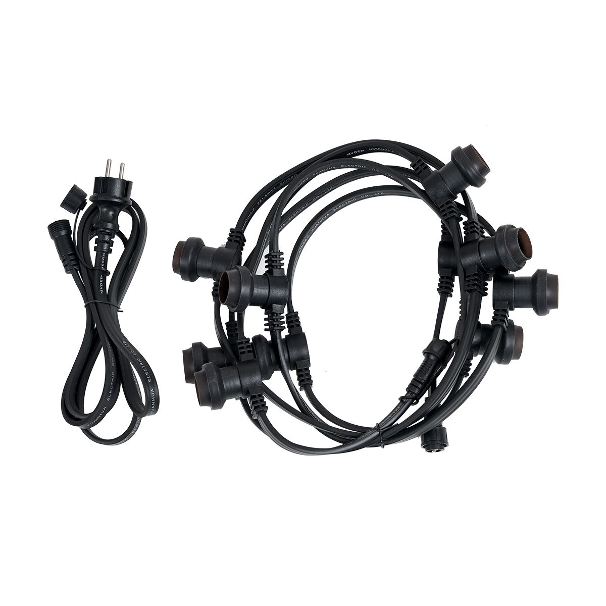 Lichtsnoer zwart koppelbaar met stekker 6m incl. E27 10-lichts IP44 - Lubber
