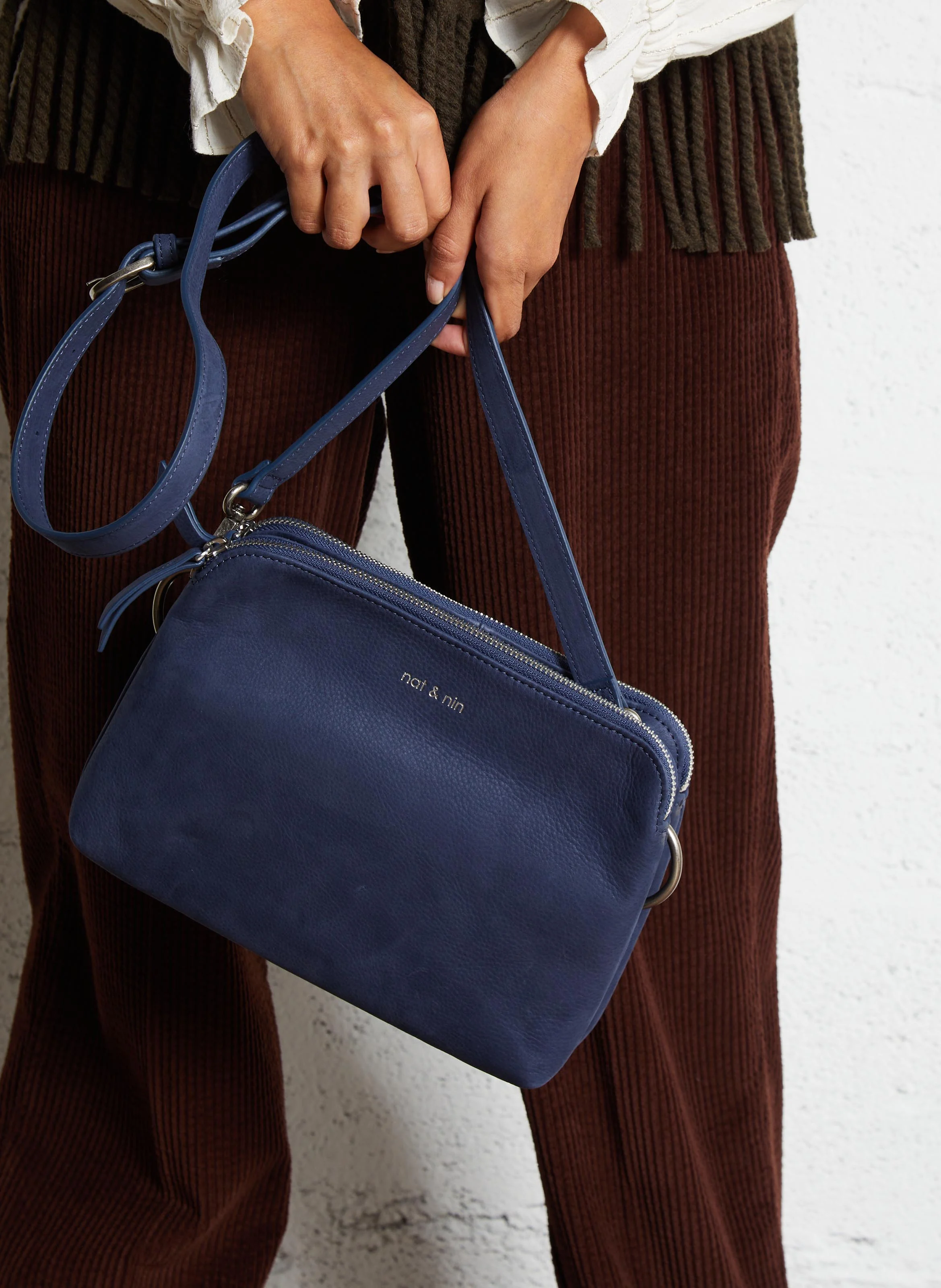 NAEL - Sac bandoulière en cuir grainé| Bleu