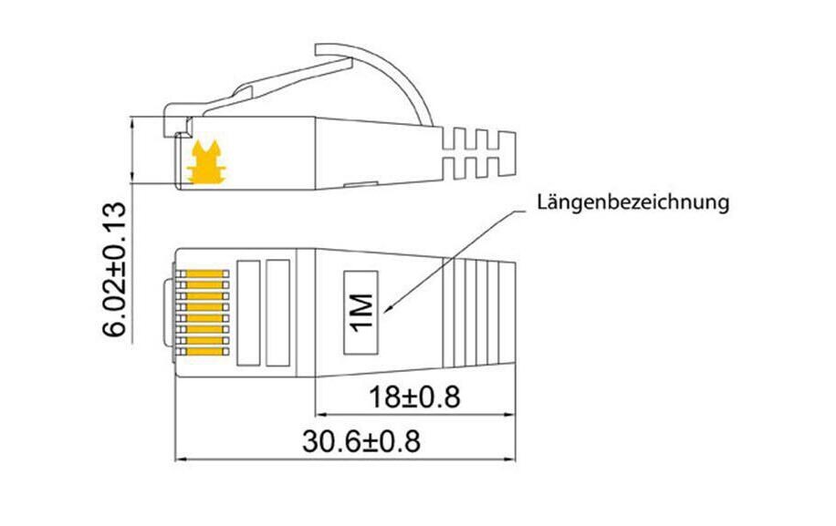 Slimpatchkabel RJ-45 - RJ-45, Cat 6, STP, 0.1 m, GrauGeschirmtes Twisted-Pair-Kabel (STP) mit Klinkenschutz