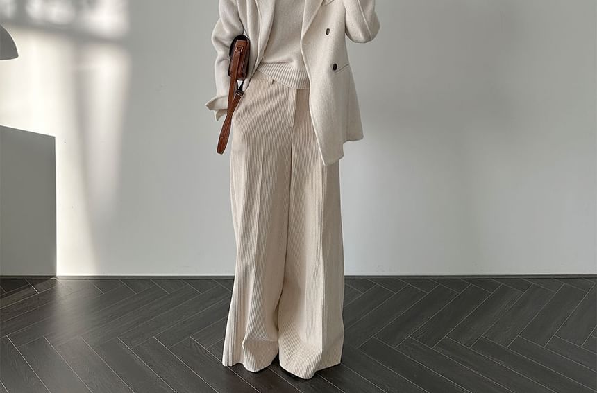 Coris - Hoge taille effen corduroy broek met wijde pijpen