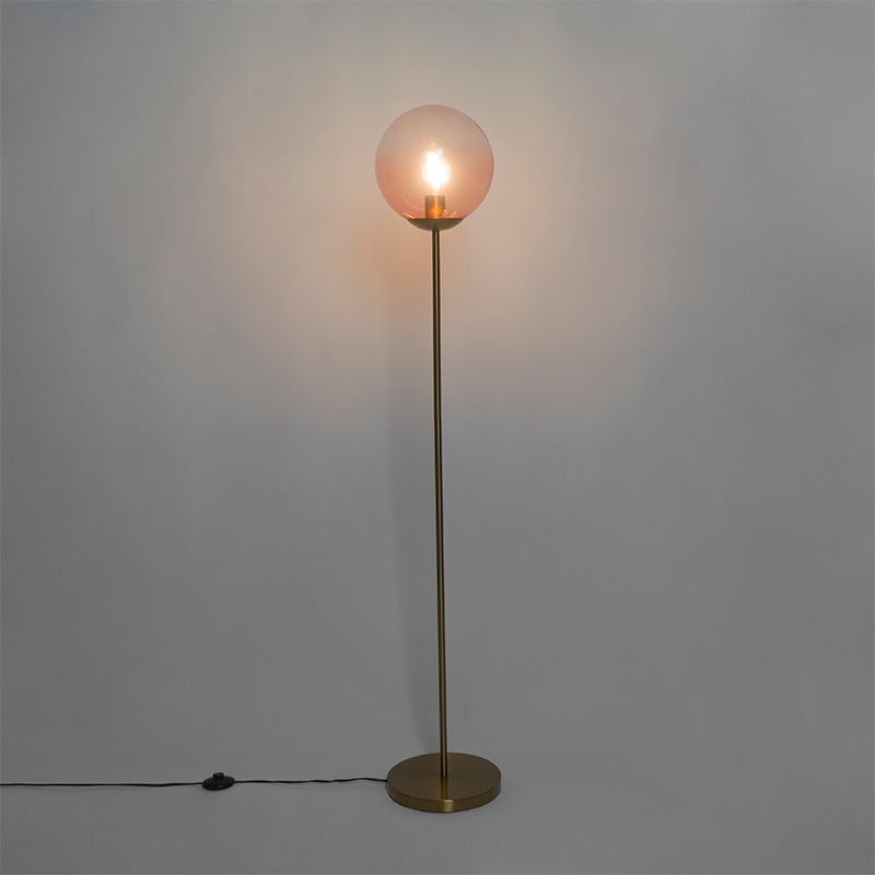 Art deco vloerlamp messing met roze glas - Pallon