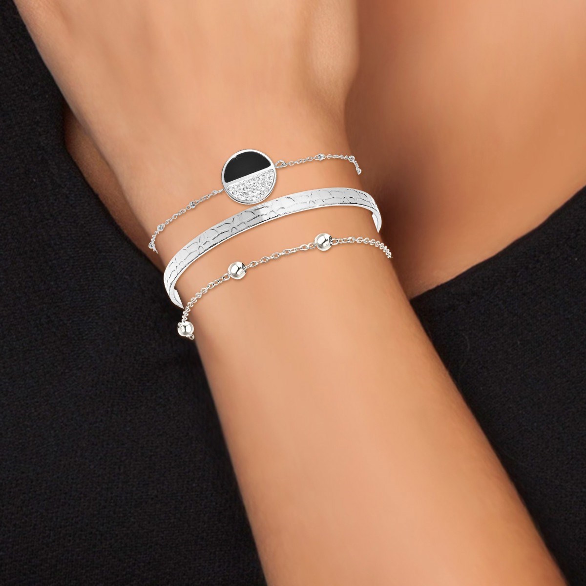 Lot de 3 bracelets SC Crystal en Acier Rhodié argenté orné de cristaux scintillants
