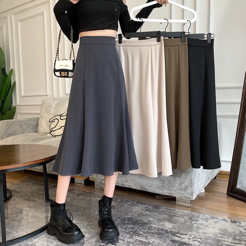 Shinsei - Hoge taille effen midi A-lijn rok