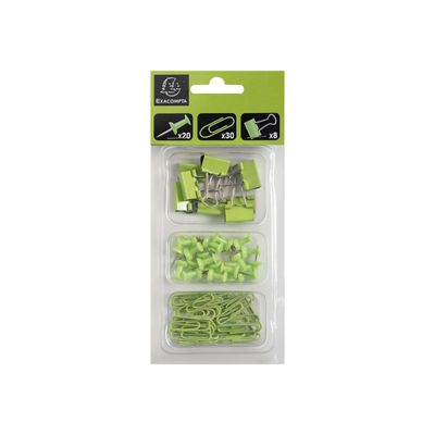 Exacompta Iderama - Kit de 58 attaches (pince-notes, trombones et punaises) - vert anis