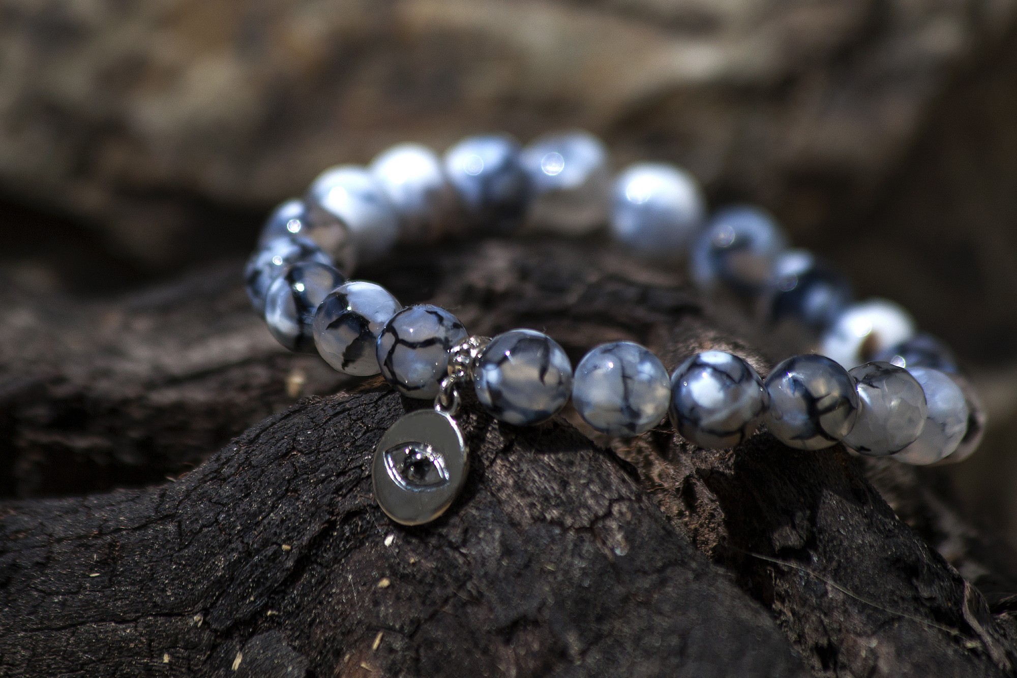Armband 'Evil Eye', Chalcedon-Perlen und Sterlingsilber in Geschenkbox günstig bestellen