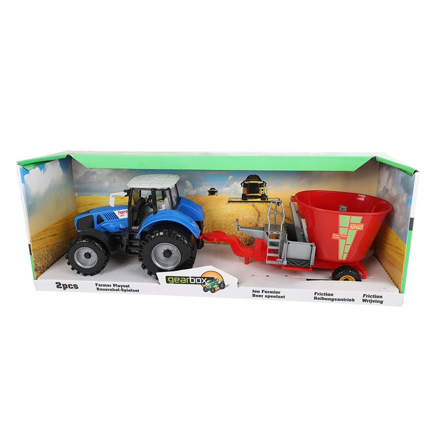 Bauernhof-Spielset Traktor mit Stroh-Häcksler