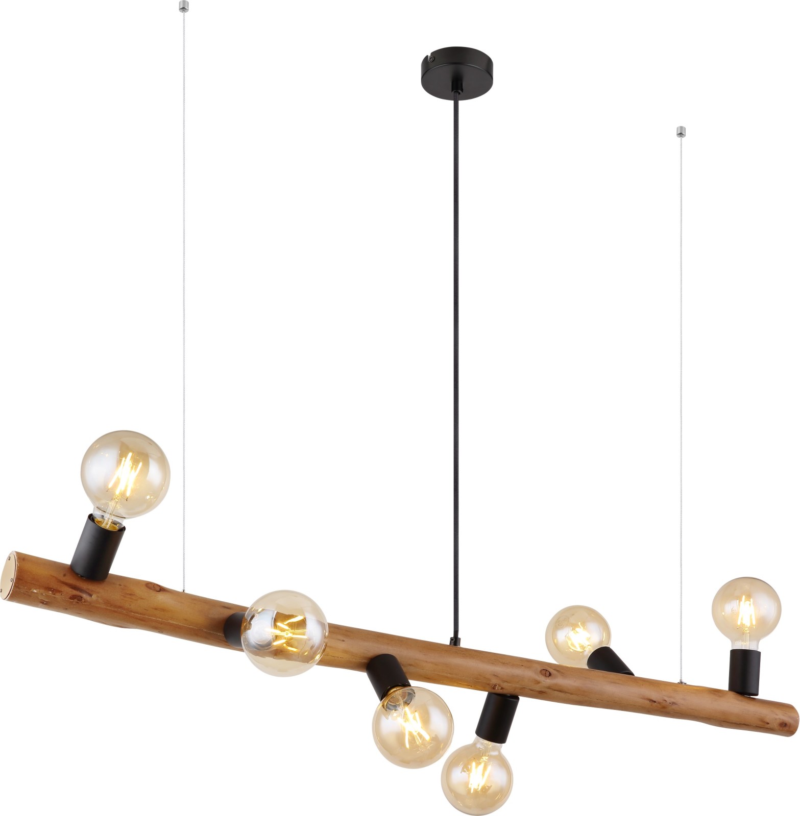 Pendelleuchte - natur-schwarz matt - Holz-Metall - 115 cm
