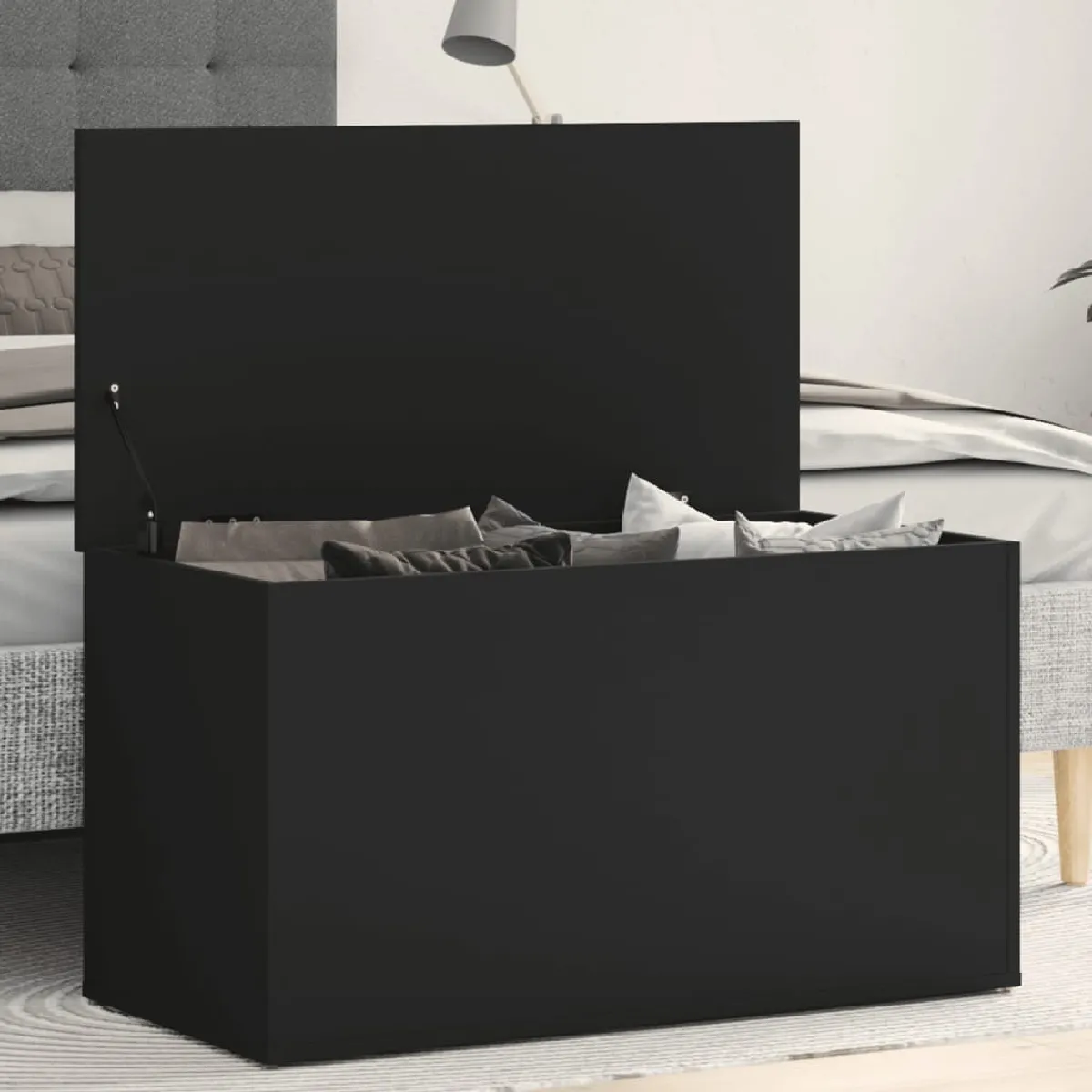 vidaXL Coffre de rangement Noir bois d'ingénierie