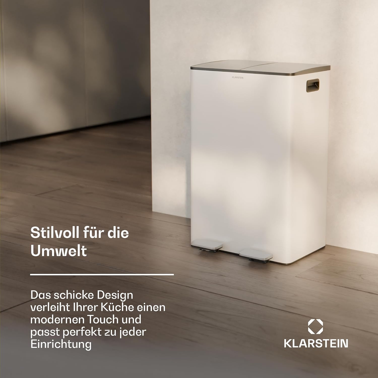 Klarstein EcoVista Mülleimer - 60L Abfalleimer mit 2 Fächern & 3L Kompostbehälter, Soft-Close, Edelstahl, Küchen-Abfalleimer, Mülltrennsystem