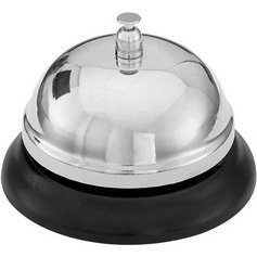 Cloche de table, sonnette en métal, socle noir