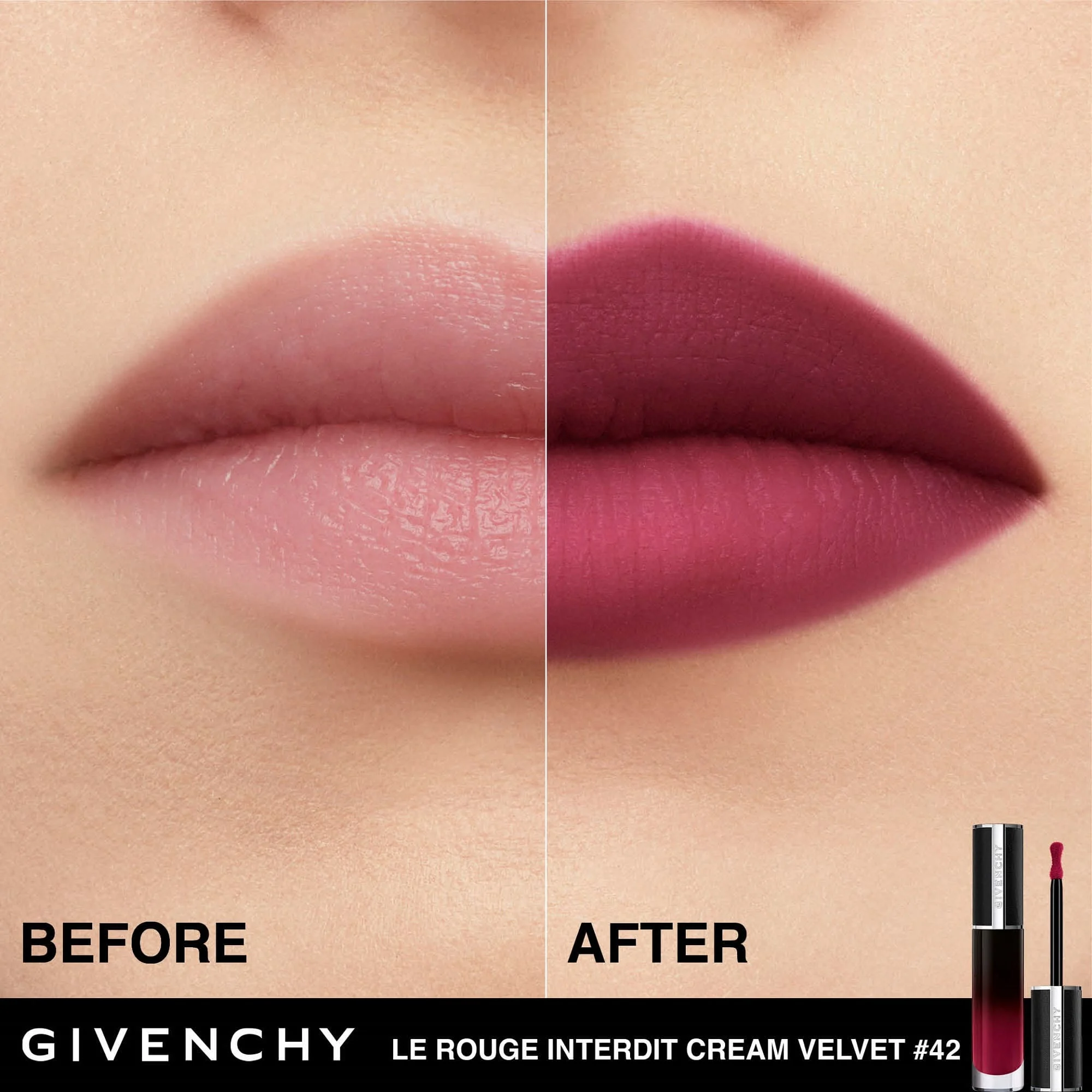 LE ROUGE INTERDIT CREAM VELVET Rouge à lèvres mat longue tenue |- 42 Violet Velours