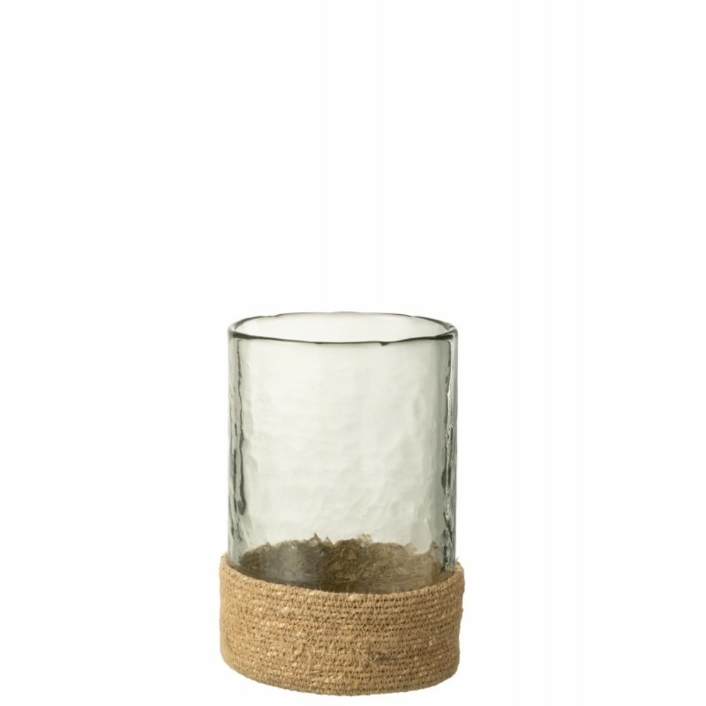 Vase avec dessous jute en verre transparent 14x14x20 cm
