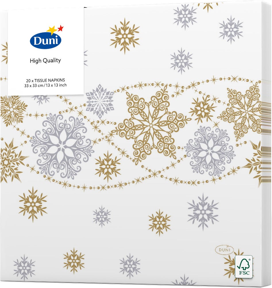 Duni servetten Snow Glitter wit 33 x 33 cm 20 stuks